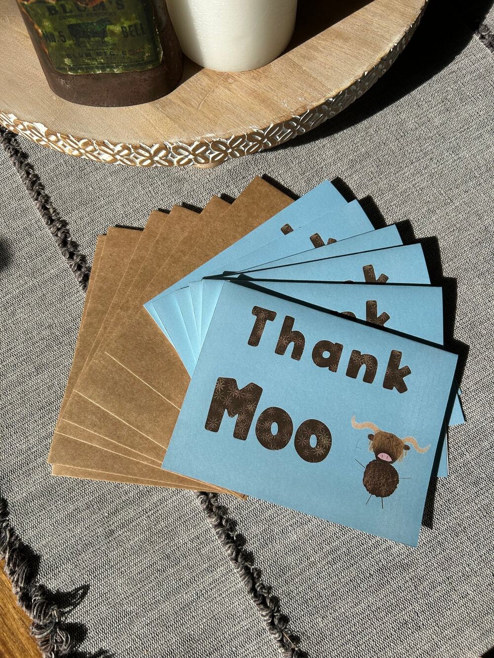 Greeting Cards Thank you Notes Scottish Highland Cow Boho Gift Handmade Set of 6